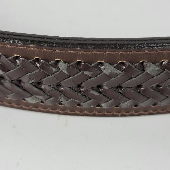 Mens Genuine Leather‎ Belt 34 Brown Basket Weave Braided Solid Brass Buckle - Picture 6 of 15